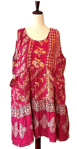 Kantha Bae Quilted Meadow Mini Dress. Comfortable Chic (Pink)