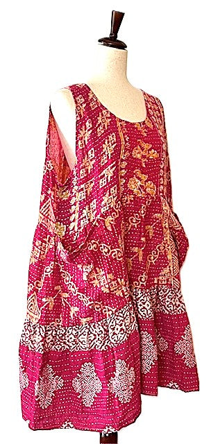Kantha Bae Quilted Meadow Mini Dress. Comfortable Chic (Pink)