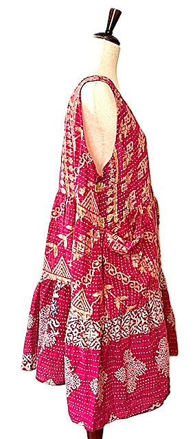 Kantha Bae Quilted Meadow Mini Dress. Comfortable Chic (Pink)