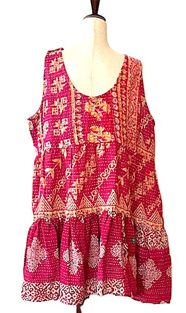 Kantha Bae Quilted Meadow Mini Dress. Comfortable Chic (Pink)