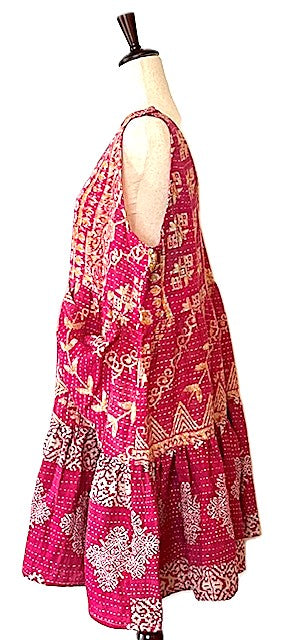 Kantha Bae Quilted Meadow Mini Dress. Comfortable Chic (Pink)