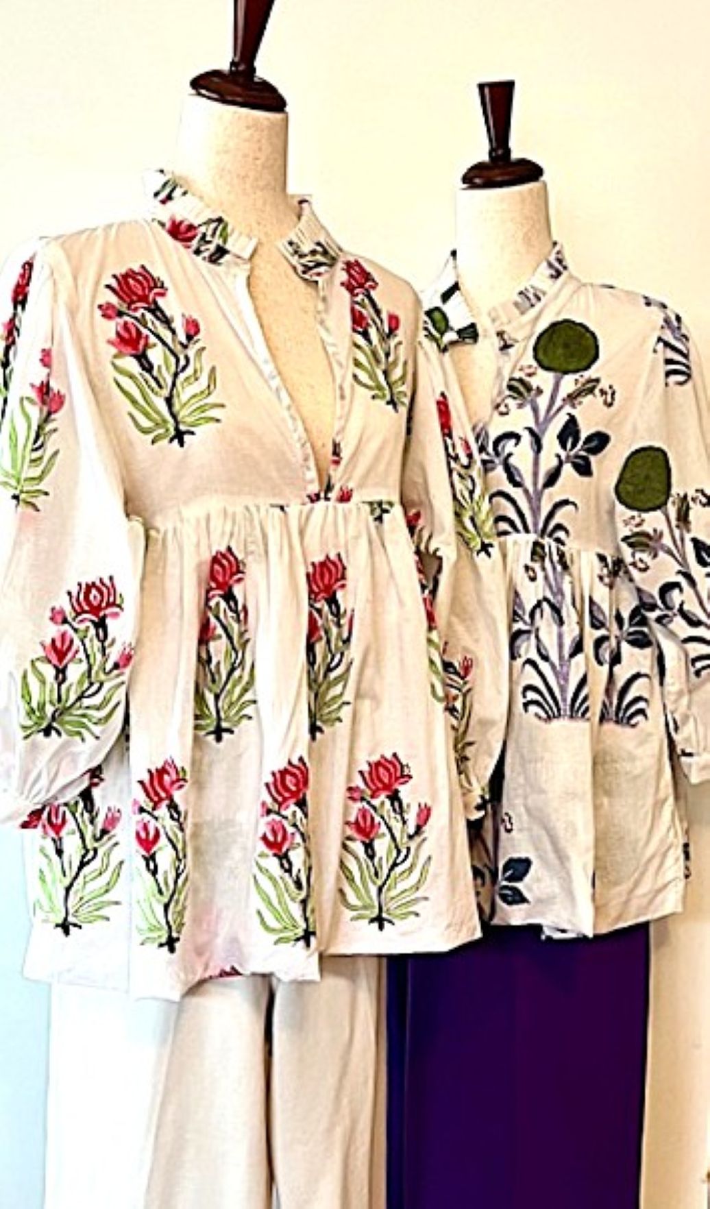 Smart Block Printed Cotton Top, Flattering And Cool. (Blue or Pink)