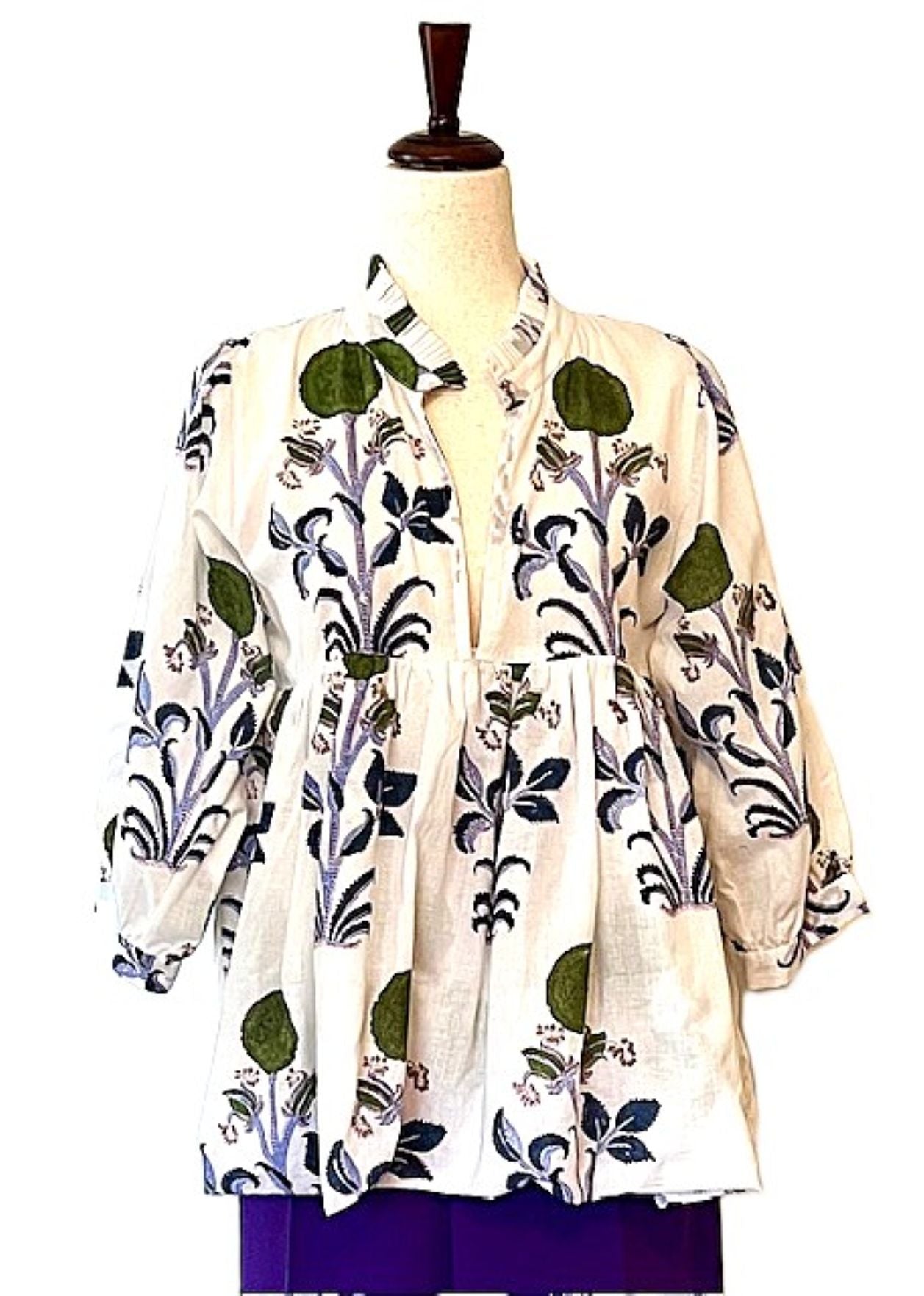 Smart Block Printed Cotton Top, Flattering And Cool. (Blue or Pink)