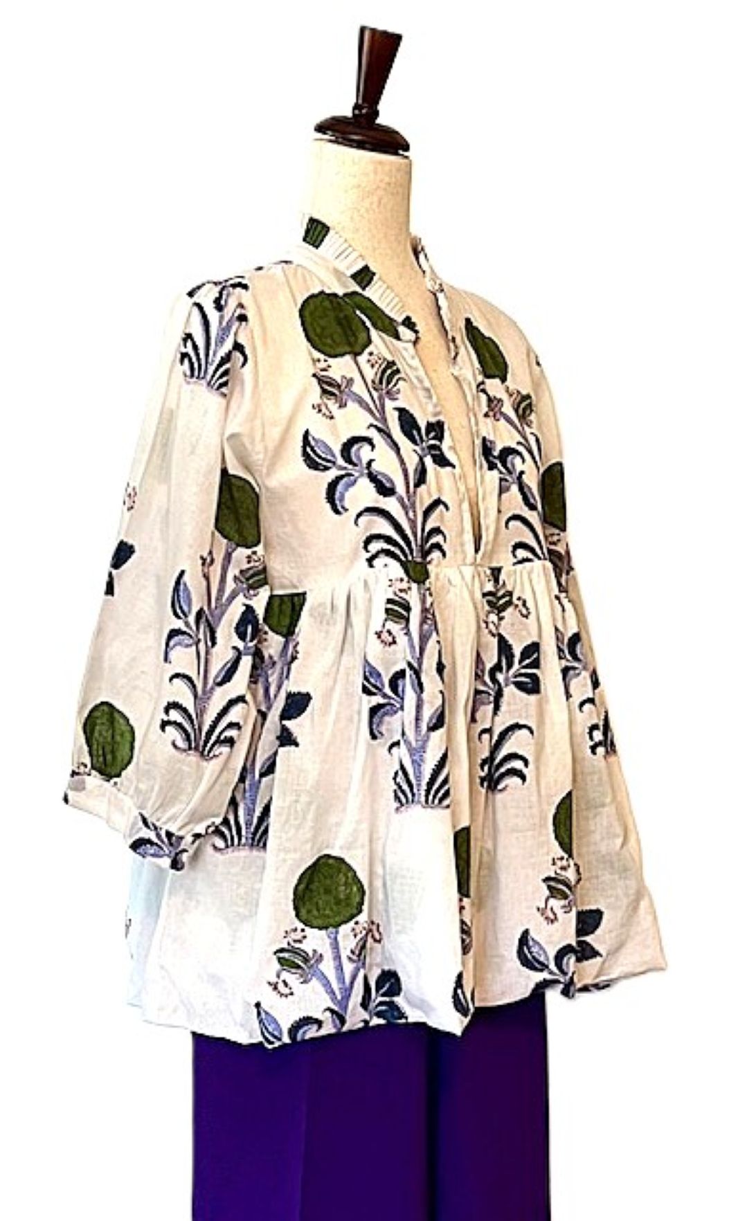 Smart Block Printed Cotton Top, Flattering And Cool. (Blue or Pink)
