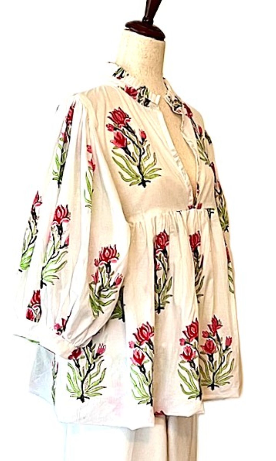 Smart Block Printed Cotton Top, Flattering And Cool. (Blue or Pink)