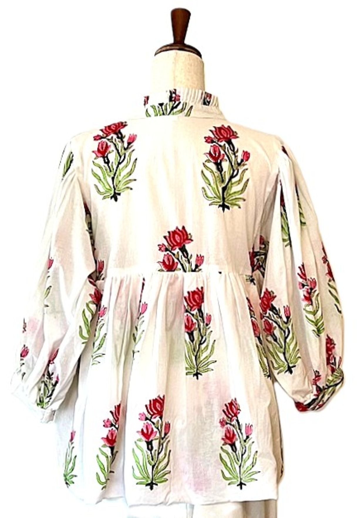 Smart Block Printed Cotton Top, Flattering And Cool. (Blue or Pink)