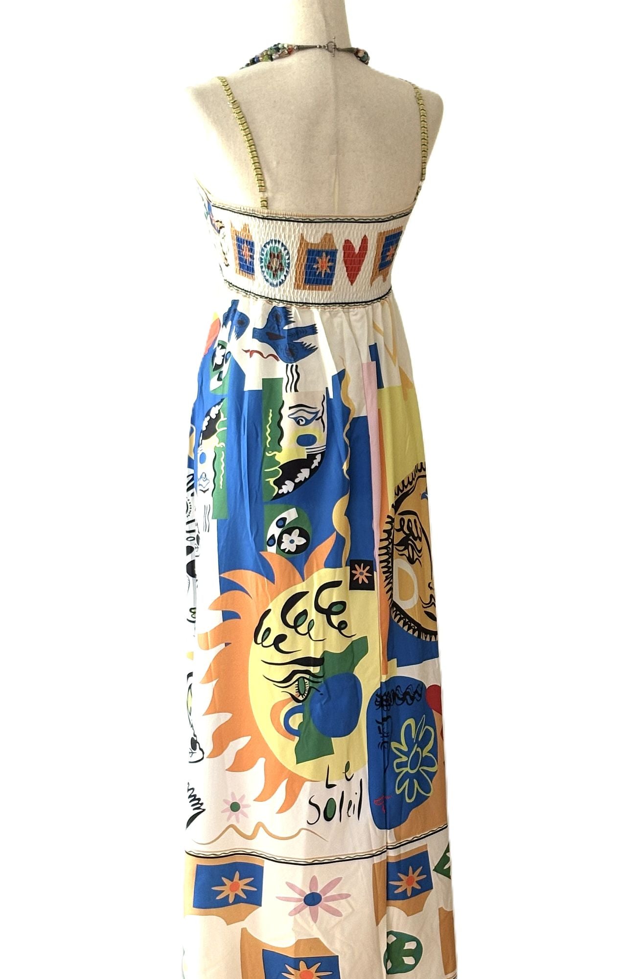 Dresses: High Waisted Tropical Print Maxi. Resortwear. (Blue)