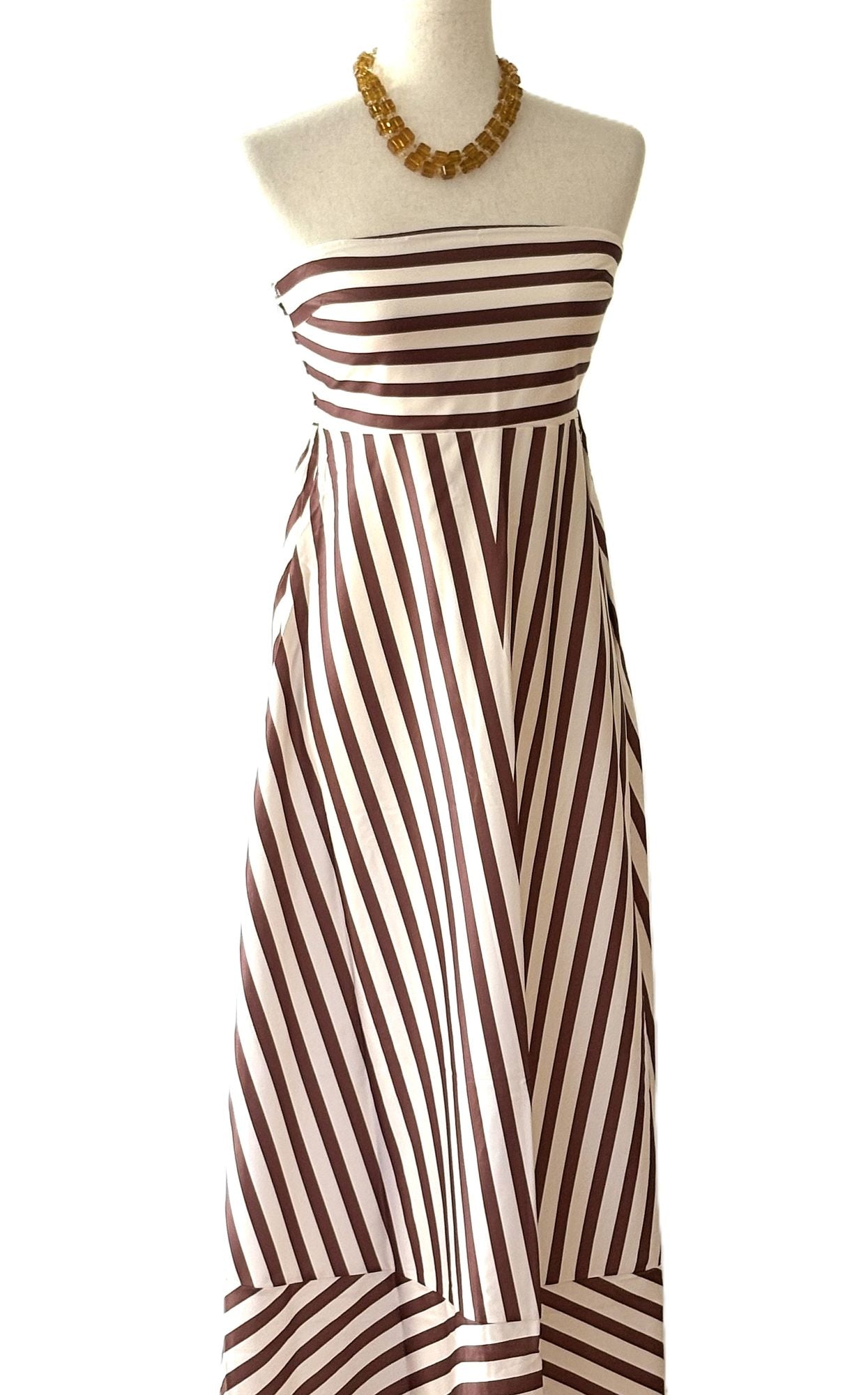 Dresses: Fit And Flare Striped Maxi.Brown and White Stripe