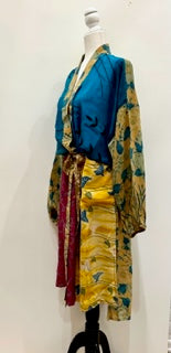 Top of the Line Silk Kimono Duster, Rich Mixed Print (Royal)