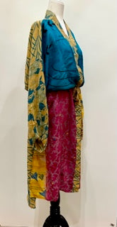 Top of the Line Silk Kimono Duster, Rich Mixed Print (Royal)