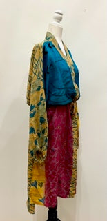Top of the Line Silk Kimono Duster, Rich Mixed Print (Royal)