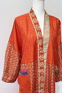 Luxury Mixed Print Silk Kimono Duster Shows Off Textures