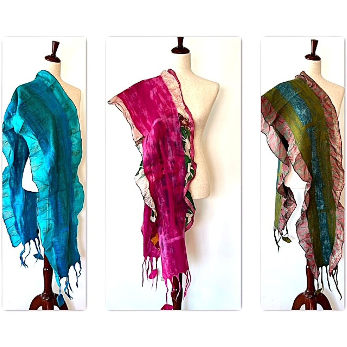 Artisan Sari Collage Scarves. Light In Beautiful Colors. (3 Colors Available)
