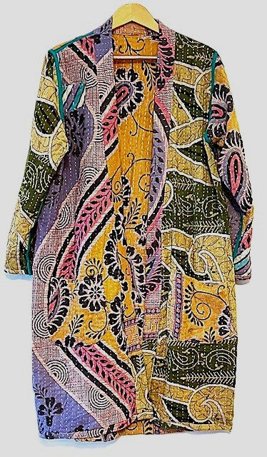 Specialty Collection: Abstract Vintage Handmade Jacket Fully Reversible. Yellow
