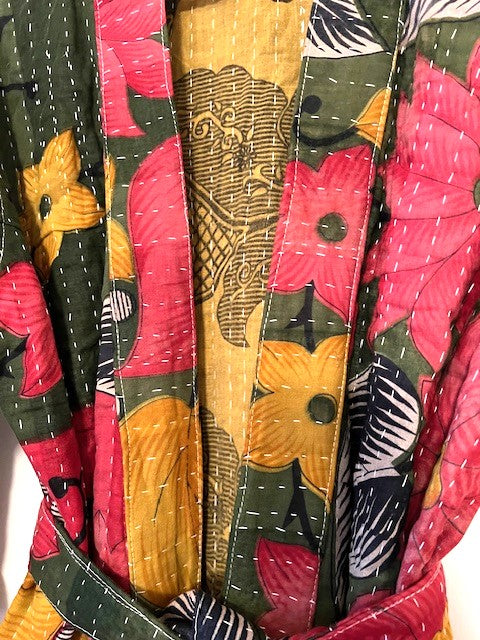 Fully Reversible Cotton Quilted Kimono Duster. Great Print For Year Round Use. (Floral)