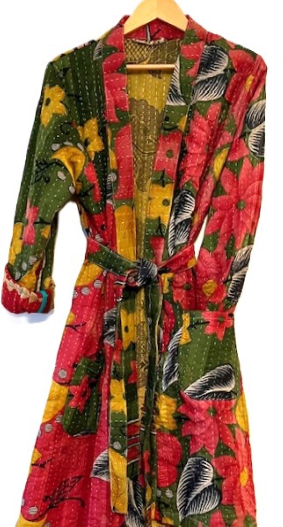 Fully Reversible Cotton Quilted Kimono Duster. Great Print For Year Round Use. (Floral)