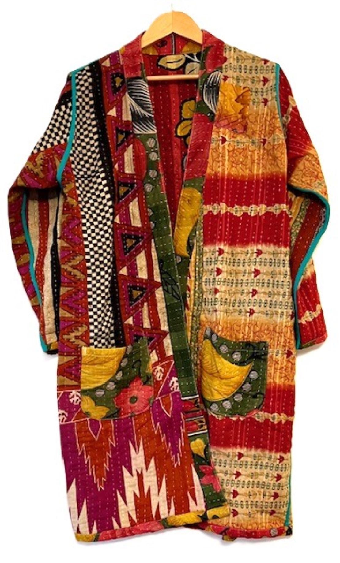 Fully Reversible Cotton Quilted Kimono Duster. Great Print For Year Round Use. (Floral)
