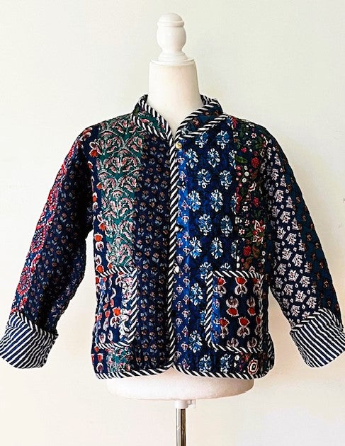 Luxe Cotton Quilted Womens Jacket With Stripe Piping Looks Rich (Dark Navy)