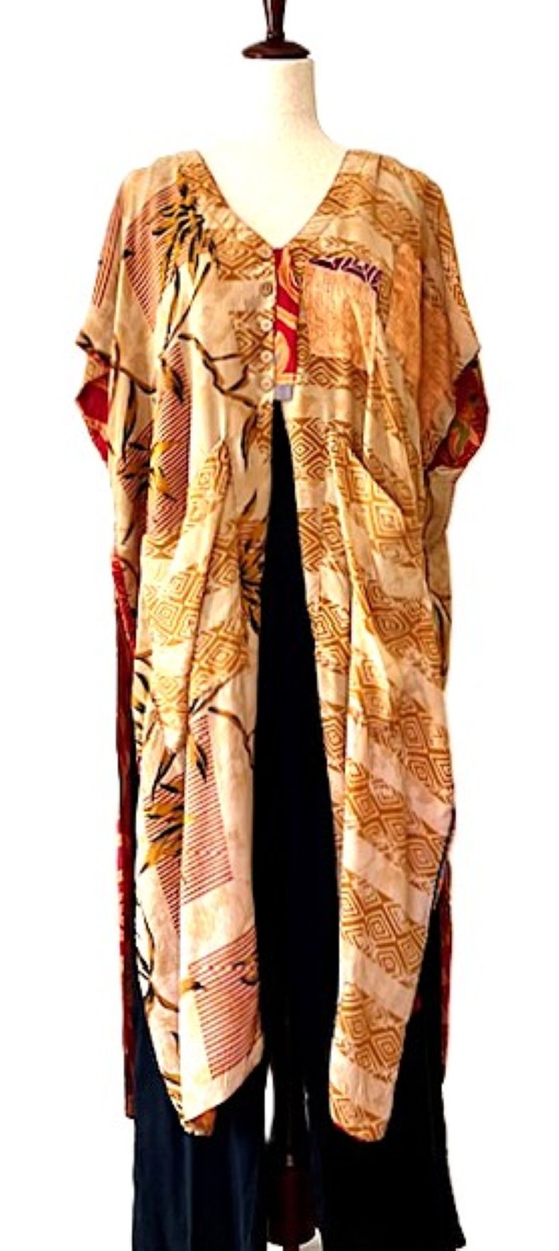 Kantha Bae Duality Silk Split Muu. Fully Reversible. Lots of Styling Options. (Red Beige)
