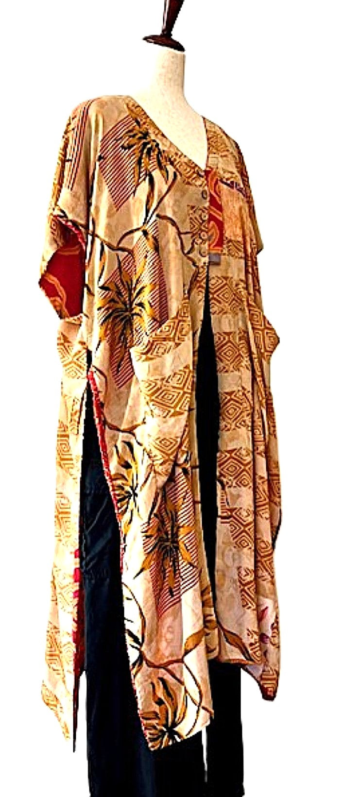 Kantha Bae Duality Silk Split Muu. Fully Reversible. Lots of Styling Options. (Red Beige)