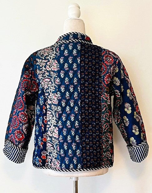 Luxe Cotton Quilted Womens Jacket With Stripe Piping Looks Rich (Dark Navy)