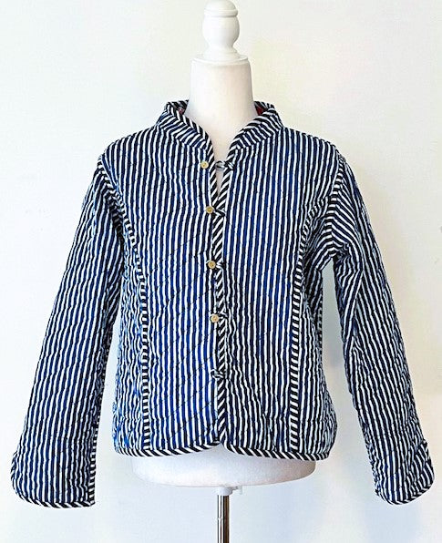 Luxe Cotton Quilted Womens Jacket With Stripe Piping Looks Rich (Dark Navy)