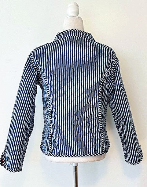 Luxe Cotton Quilted Womens Jacket With Stripe Piping Looks Rich (Dark Navy)