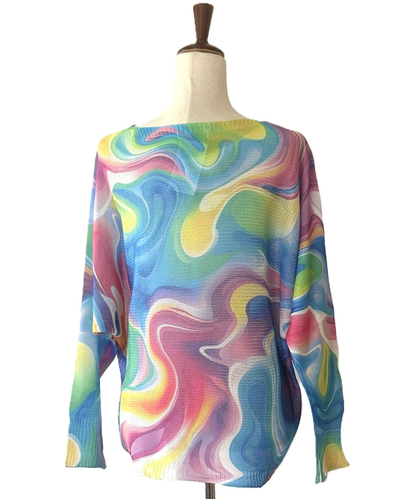 Italian Knit Sweater: Multi Colored Wavy Print, Resort Colors