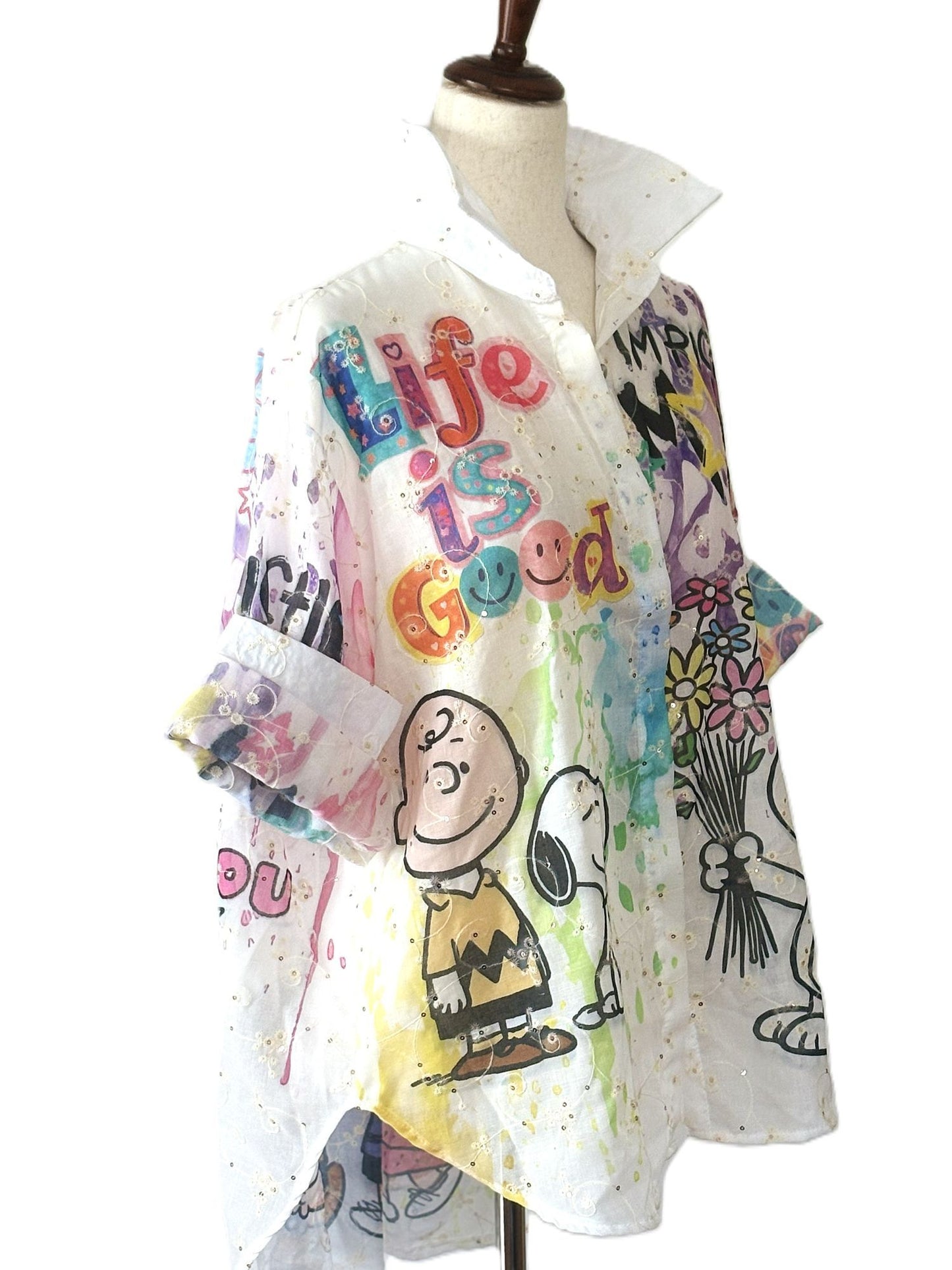 Tops: Italian One Size Pop Cartoon Graphic Cotton Shirt, "Life is Good."
