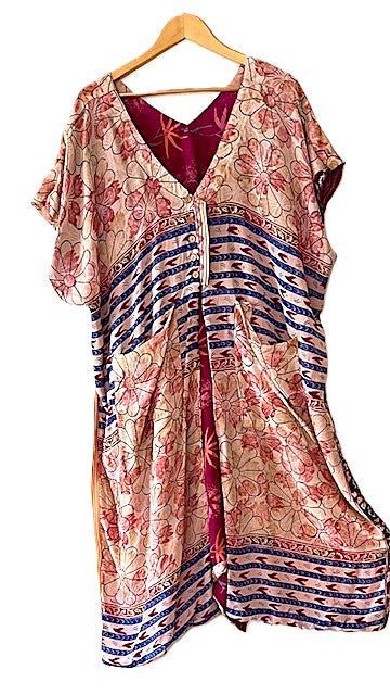 Kantha Bae Duality Silk Split Muu. Fully Reversible. Lots of Styling Options. (Plum Beige)