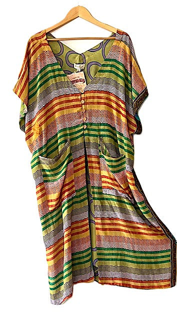Kantha Bae Duality Silk Split Muu. Fully Reversible. Lots of Styling Options. (Stripe Turquoise)