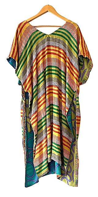 Kantha Bae Duality Silk Split Muu. Fully Reversible. Lots of Styling Options. (Stripe Turquoise)