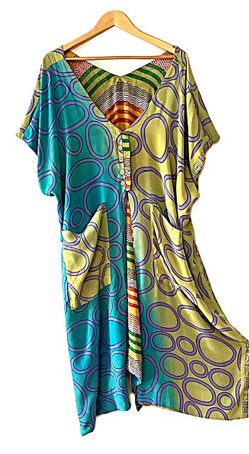 Kantha Bae Duality Silk Split Muu. Fully Reversible. Lots of Styling Options. (Stripe Turquoise)
