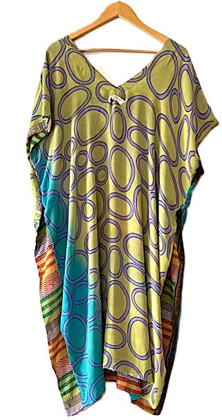 Kantha Bae Duality Silk Split Muu. Fully Reversible. Lots of Styling Options. (Stripe Turquoise)