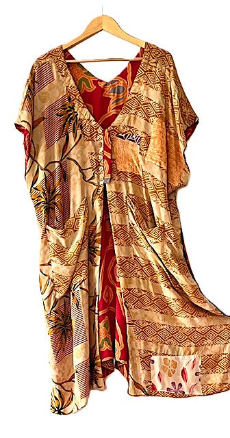 Kantha Bae Duality Silk Split Muu. Fully Reversible. Lots of Styling Options. (Red Beige)