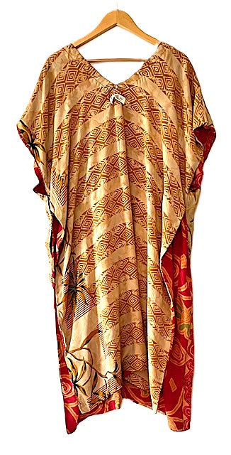 Kantha Bae Duality Silk Split Muu. Fully Reversible. Lots of Styling Options. (Red Beige)