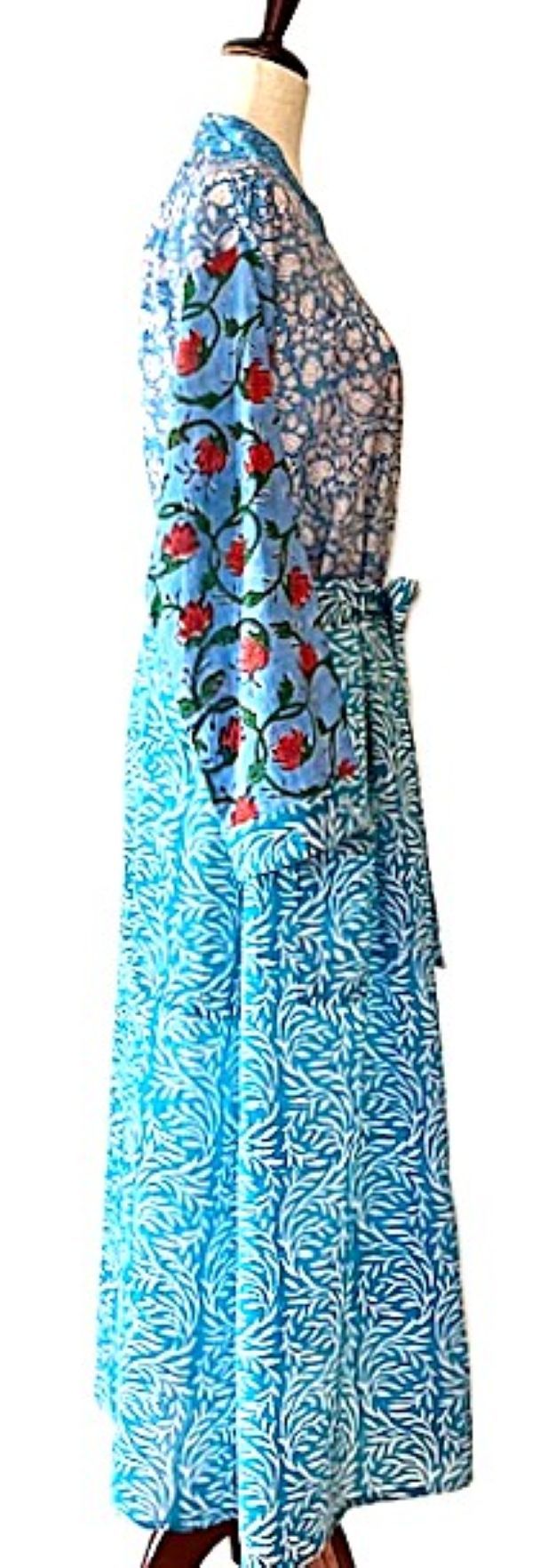 Hand Block Printed Cotton Kimono Crossover. Beautiful Blues.
