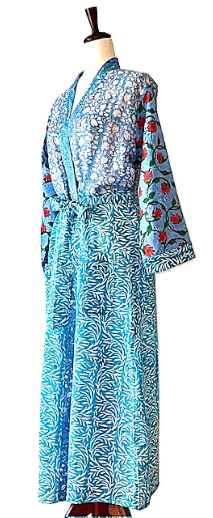 Hand Block Printed Cotton Kimono Crossover. Beautiful Blues.