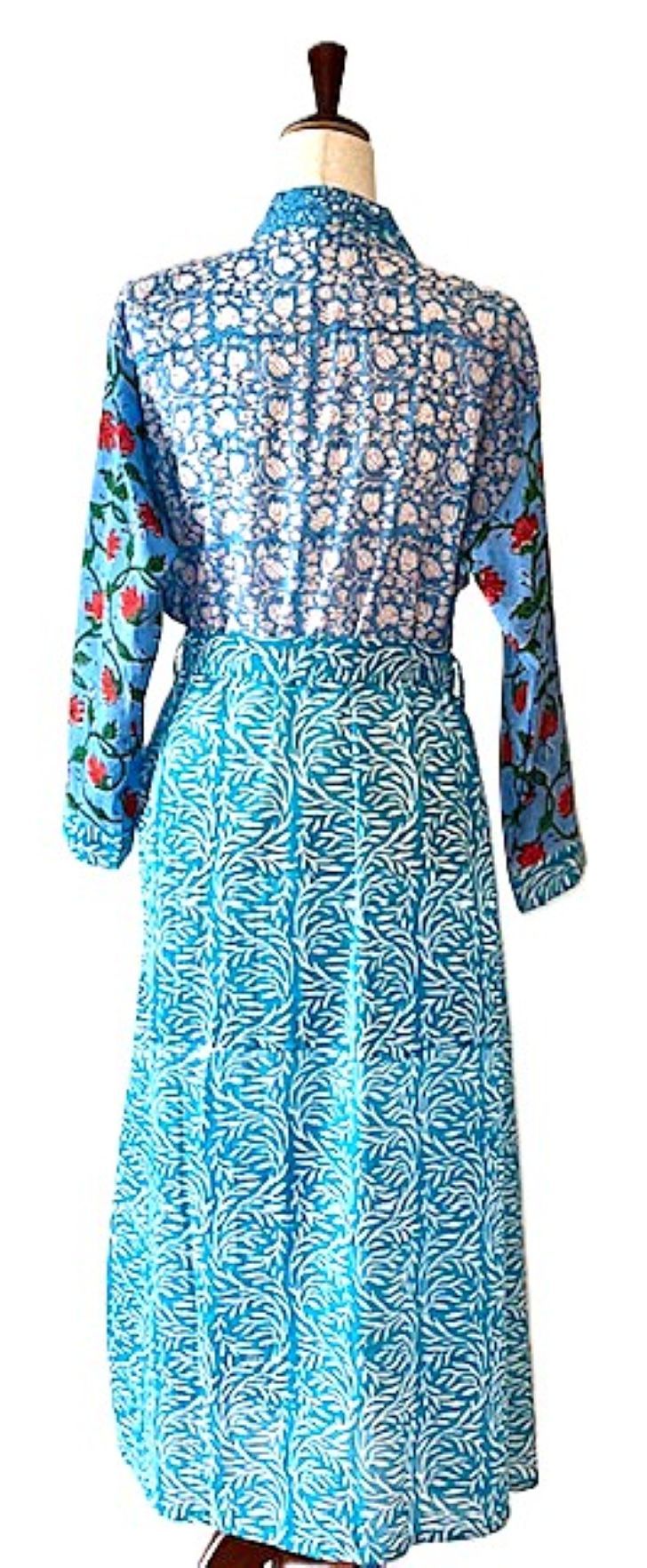 Hand Block Printed Cotton Kimono Crossover. Beautiful Blues.