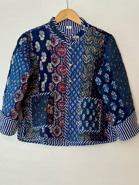 New Luxe Cotton Quilted Womens Jacket With Stripe Piping Looks Rich (White Leaf)
