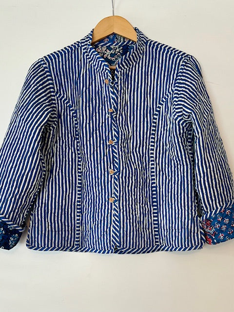 New Luxe Cotton Quilted Womens Jacket With Stripe Piping Looks Rich (White Leaf)