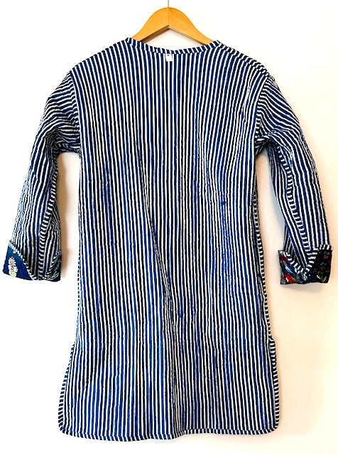 NEW Stroller Length Cotton Quilted Womens Jacket Reversible With Stripe Piping. (Floral)