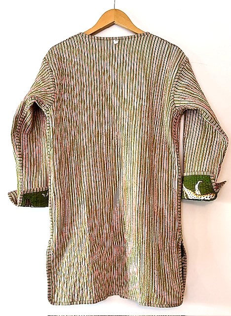 NEW Stroller Length Cotton Quilted Womens Jacket Reversible With Stripe Piping. (Safari)