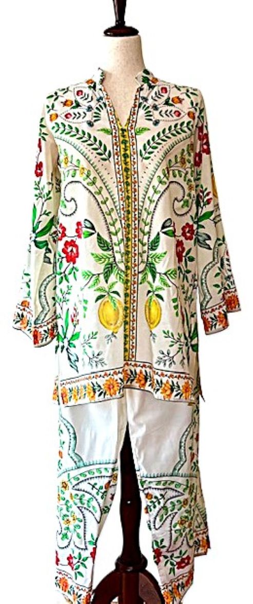 Standout Tunic Pants Set With Engineered Border Detailing. (Floral)