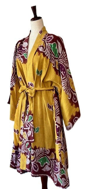 Kantha Trench Kimono Coat Will Exceed Your Expectations, Reversible (Mustard)