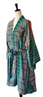 Kantha Trench Kimono Coat Will Exceed Your Expectations, Reversible (Blue Green)