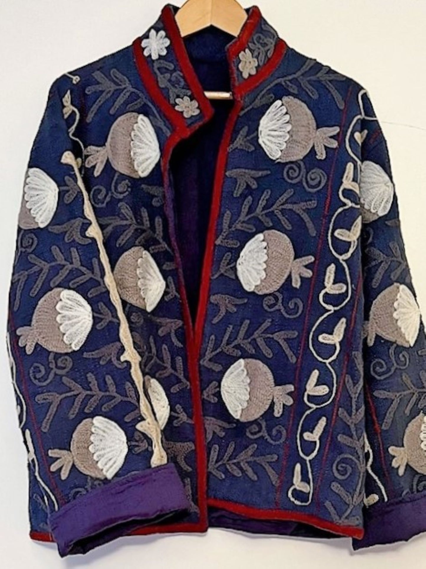 Wearable Art In This Hand Embroidered Short Jacket. (Navy)