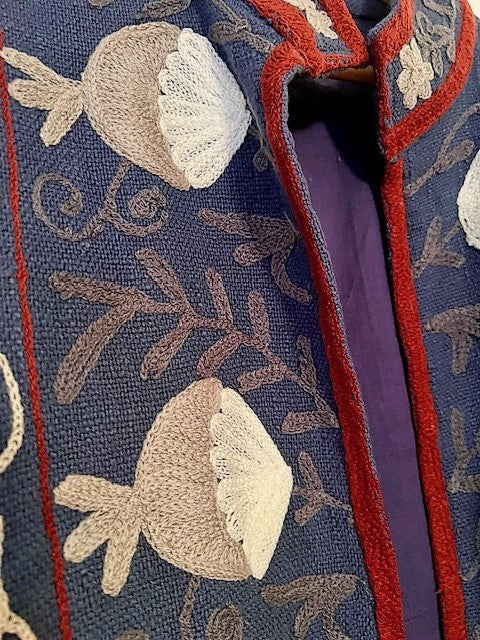 Wearable Art In This Hand Embroidered Short Jacket. (Navy)