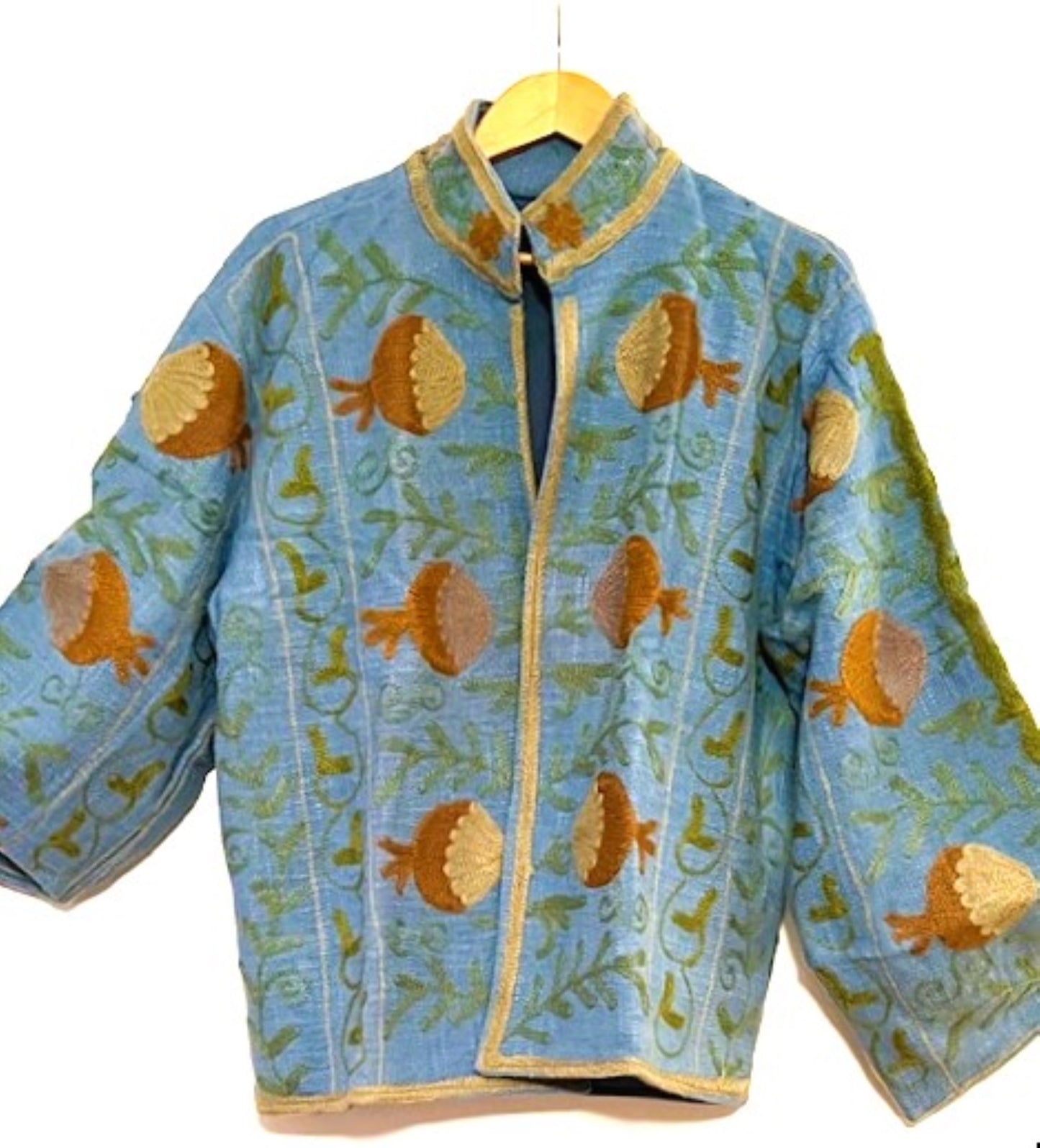 Wearable Art In This Hand Embroidered Short Jacket. (Blue)