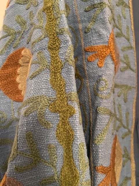 Wearable Art In This Hand Embroidered Short Jacket. (Blue)